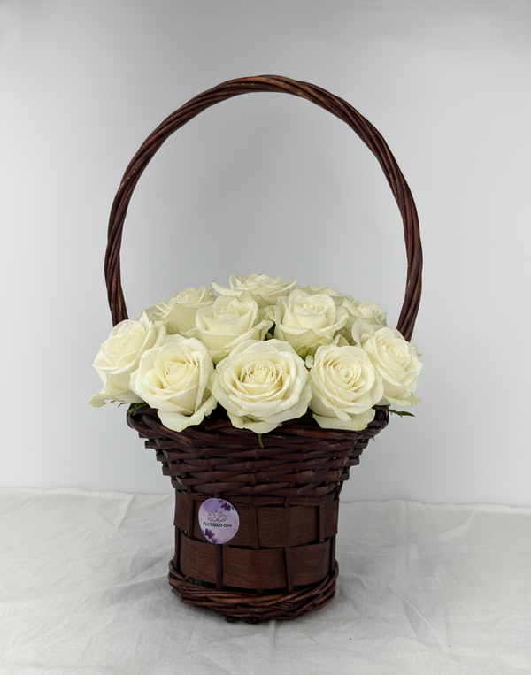 Serene White Rose Basket
