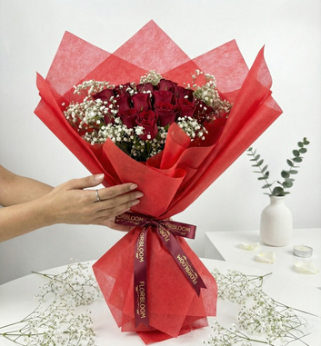 Crimson Desire: 15 Red Roses Bouquet