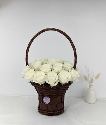 Serene White Rose Basket