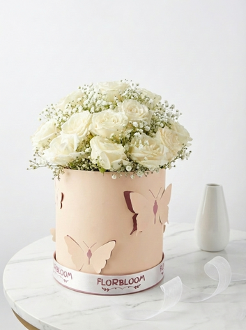 Angelic White Rose Butterfly Box