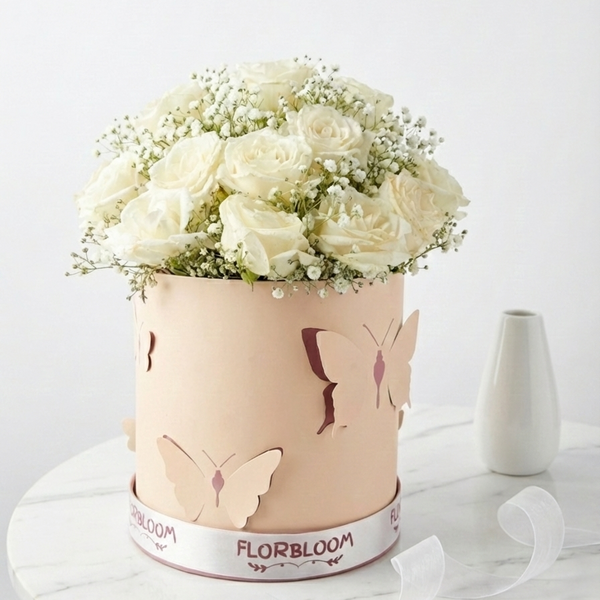 Angelic White Rose Butterfly Box