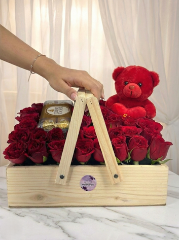 The Grand Red Rose & Rocher Wooden Hamper