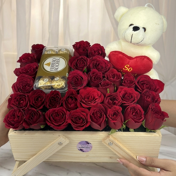 The Luxe Rose & Chocolate Wooden Hamper