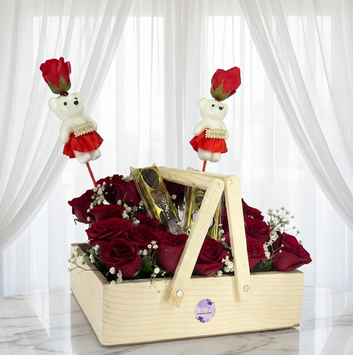 Wooden Rose Stand with Handmade Chocolates