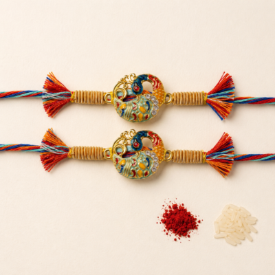 The Royal Enamel Peacock Sibling Rakhi (Set of 2)